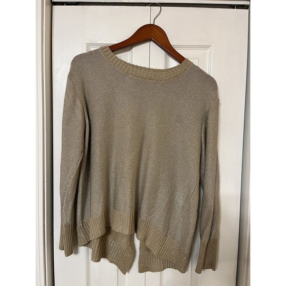 Cotton Emporium Gold Shimmer Sweater Open Back Women’s Large - Picture 1 of 4